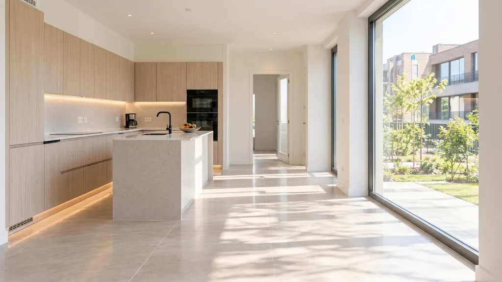 Post-construction cleaning Ghent: dust-free new-build flat with clean windows and cupboards after handover
